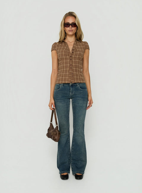 Arianwyn Short Sleeve Shirt Brown Check