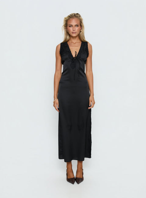Kasalie Lace Trim Maxi Dress Black