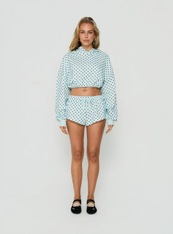 Mayse Bubble Hem Cropped Hoodie Blue Polka Dot