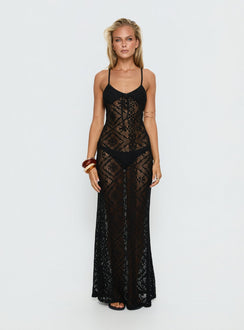 Eminent Crochet Low Back Maxi Dress Black