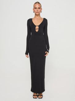 Long sleeve maxi dress Low neckline, cut out detail at bust Good stretch, fully lined Princess Polly Lower Impact