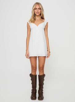 front view of model wearing Princess Polly Wittek Mini Dress White V-Neck 