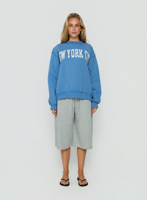 When In New York City Oversized Jumper Blue