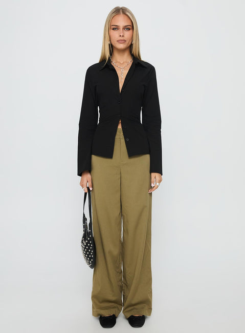 Eryx Tie Back Button Up Top Black