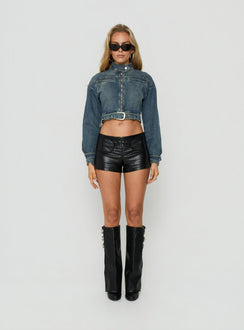 Esmea Cropped Denim Jacket Mid Blue Wash