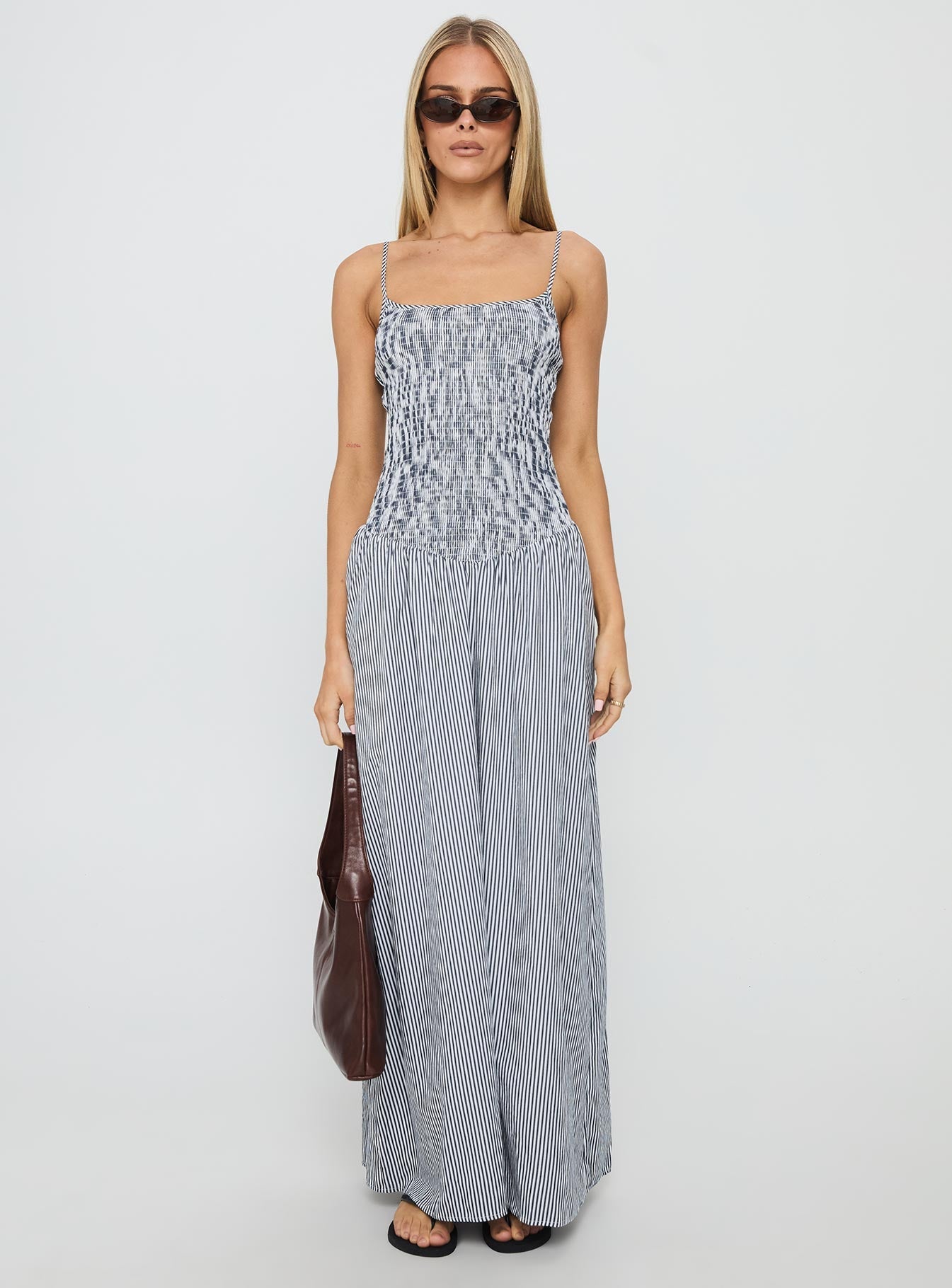 Kosie Shirred Maxi Dress Blue Stripe