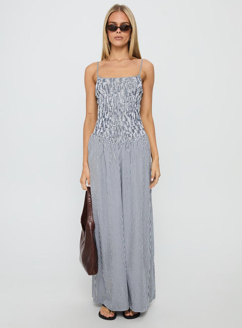 Kosie Shirred Maxi Dress Blue Stripe