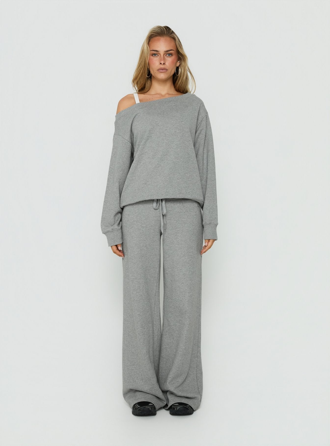 Wellness Off The Shoulder Jumper Dark Grey Marle