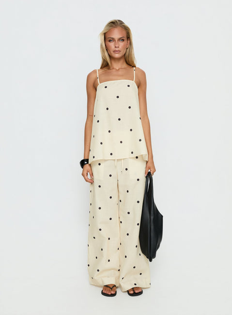 Bellara Tie Waist Pants Yellow Polka