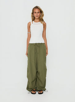 Discover the Mankind Baggy Cargo Pants Olive in womens-regular-pants with mid-rise waist front view of model wearing Princess Polly