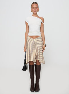   front view of model wearing Princess Polly Esmeray Midi Skirt Diagonal Stripe Yellow 