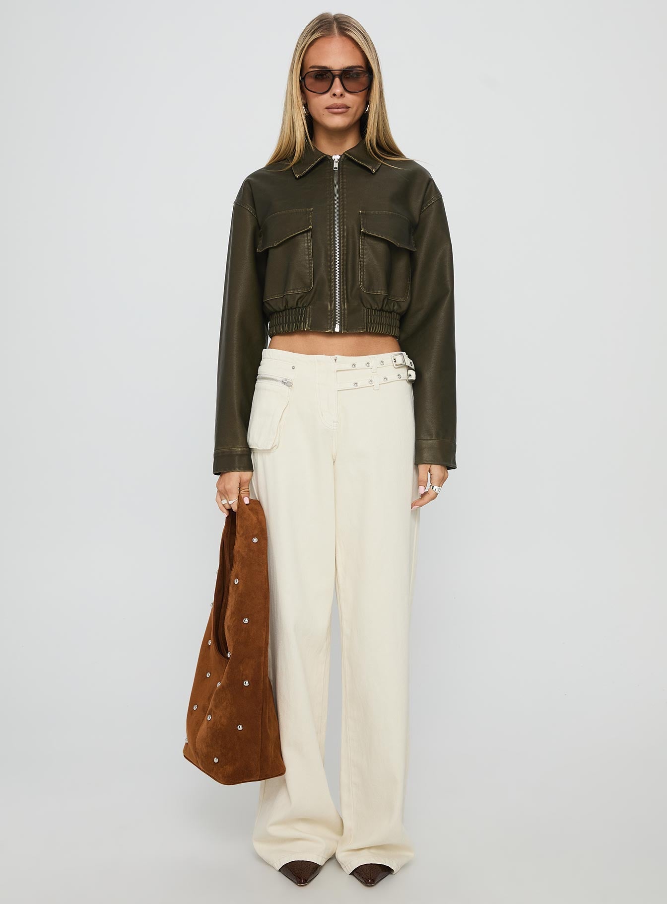 Eavar Faux Leather Jacket Olive