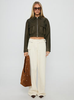 Eavar Faux Leather Jacket Olive