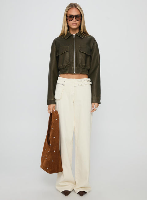 Eavar Faux Leather Jacket Olive