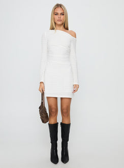 Crescent Long Sleeve Mini Dress White