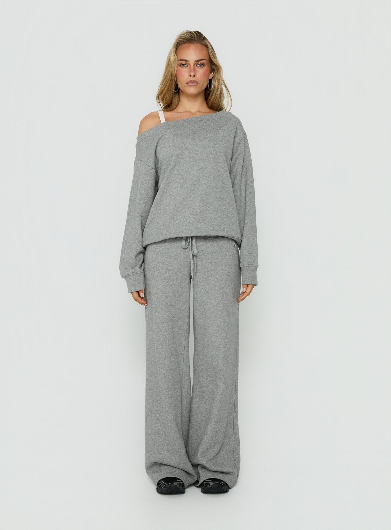 Dodie Wide Leg Pants Dark Grey Marle