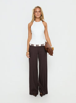 side view of model wearing Princess Polly Quenlin Folded Straight Leg Pant Multi Mid Rise Pants 