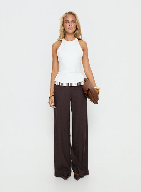 side view of model wearing Princess Polly Quenlin Folded Straight Leg Pant Multi Mid Rise Pants 