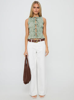 front view of model wearing Princess Polly Serenitia Mid Rise Straight Leg Relaxed Jeans White Wash High Waisted 