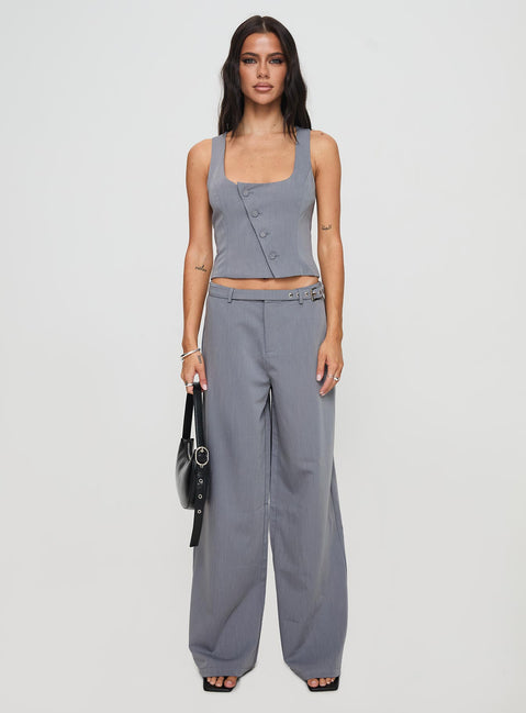 front view of model wearing Princess Polly Miku Pants Charcoal High Waisted Pants 