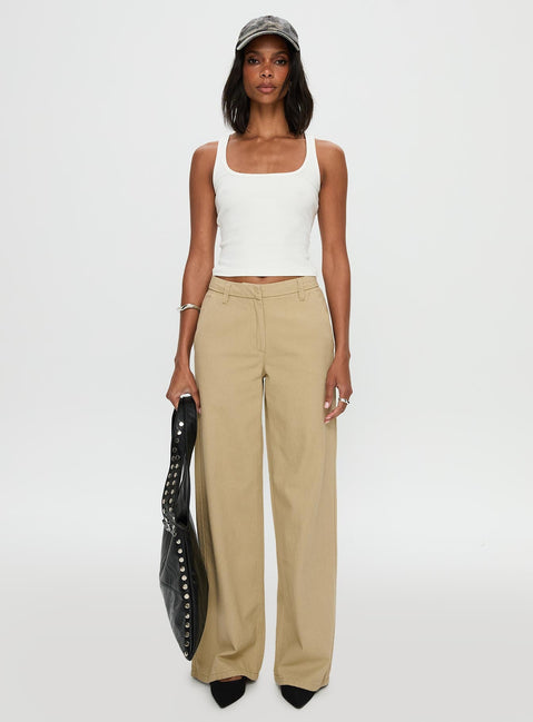 front view of model wearing Princess Polly Latitude Wide Leg Pant Beige High Waisted 