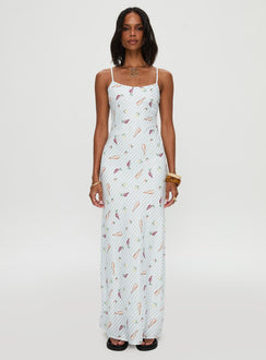 front view of model wearing Princess Polly Charcuterie Maxi Dress Blue Scoop Neck 