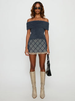   front view of model wearing Princess Polly Avalind Layered Mini Skirt Bue Check Mini Skirts 