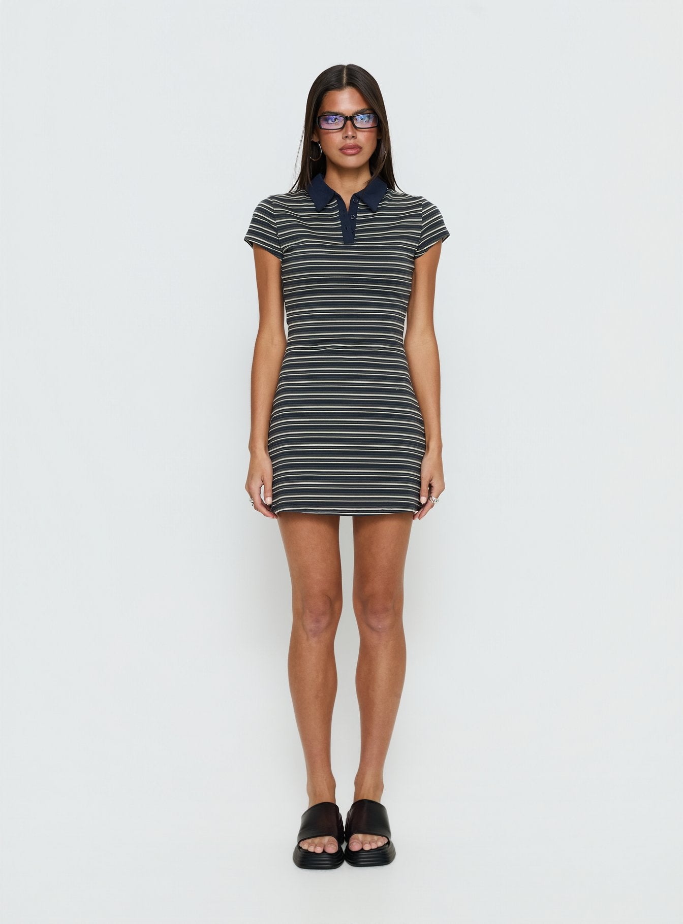 Britte Polo Shirt Mini Dress Navy Stripe