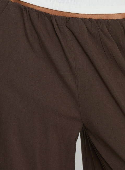 Highlighting Lunea Concealed Waistband Pants Brown Tall in womens regular pants with high-rise product Princess Polly