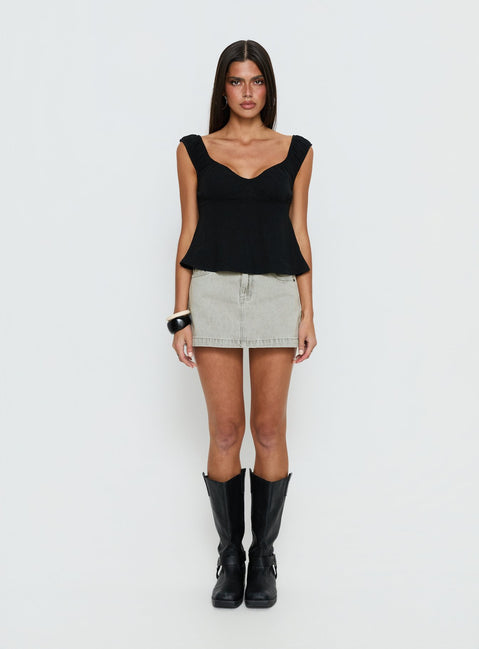 Nicolina Low Rise Denim Mini Skirt Washed Grey