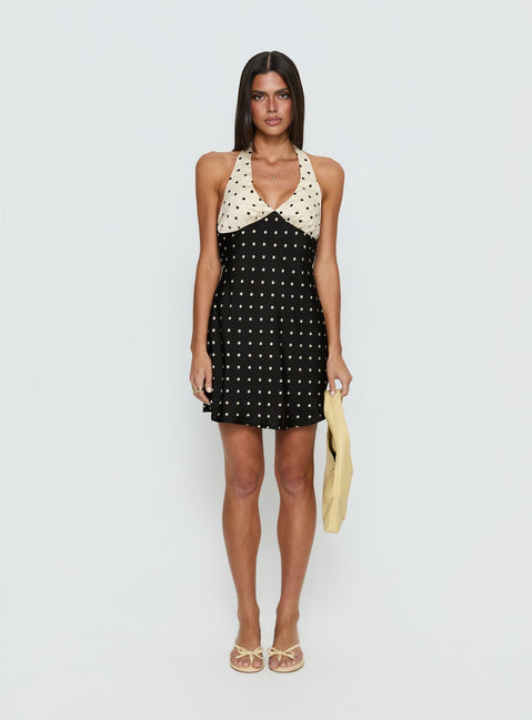 Rihana Halter Mini Dress Polka Dot Splice