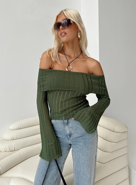 Sorrel Off The Shoulder Top Green