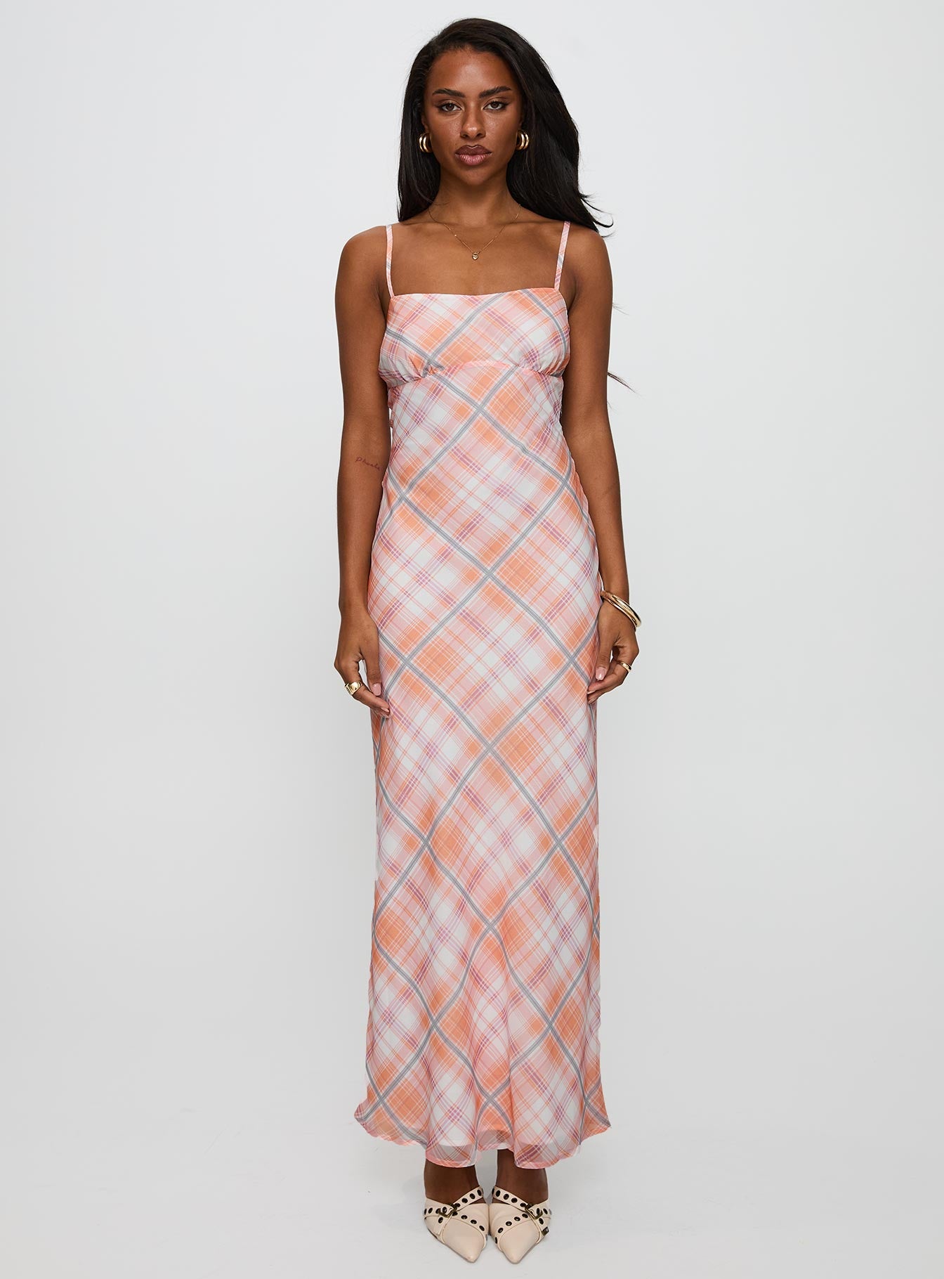 Yazmina Maxi Dress Orange Check