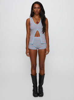 Berries Split Detail Top Blue / Red Stripe