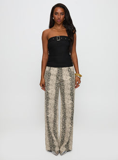 front view of model wearing Princess Polly Satellite Strapless Buckle Detail Top Black Sleeveless straight 