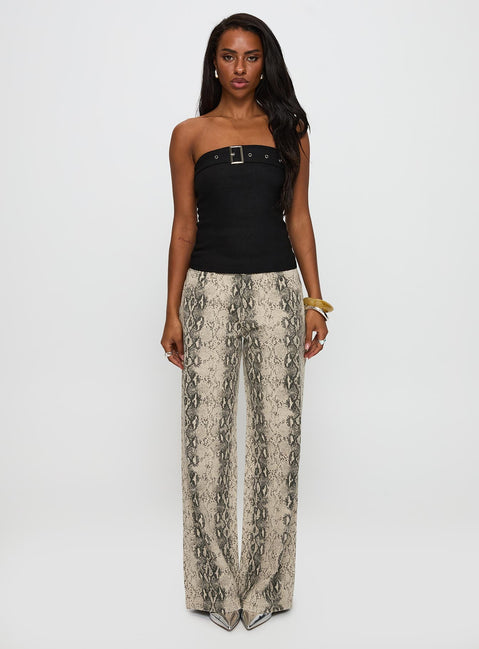 front view of model wearing Princess Polly Satellite Strapless Buckle Detail Top Black Sleeveless straight 