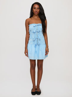 Think And Smile Strapless Tie Detail Playsuit Blue Stripe