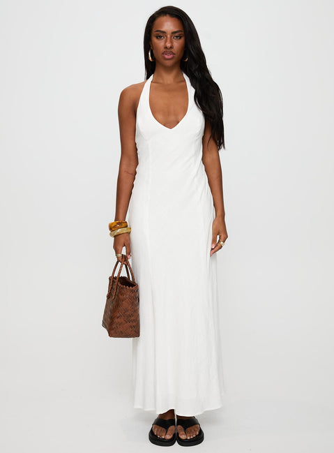 Salone Linen Halter Maxi Dress White