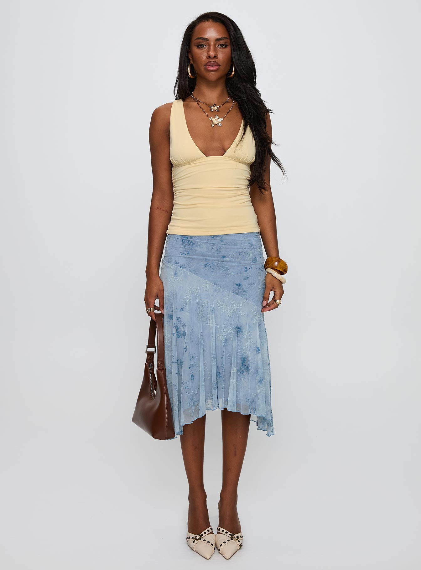 Summer Rain Asymmetrical Midi Skirt Blue