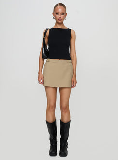   front view of model wearing Princess Polly Hosier Twill Mini Skirt Taupe Mini Skirts 