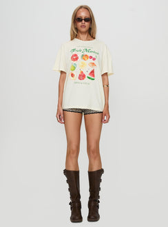 front view of model wearing Princess Polly Fruit Market Oversized Tee White Half Sleeves Crew Neck 