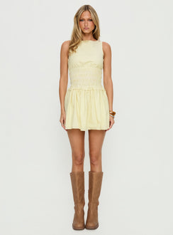 Yennifer Shirred Mini Dress Yellow / White Stripe