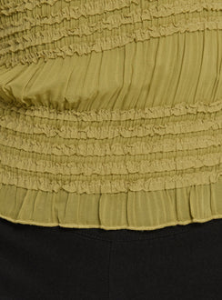 Talyn Cap Sleeve Frill Top Olive