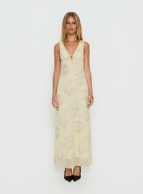 Joannah V Neck Midi Dress Yellow Floral