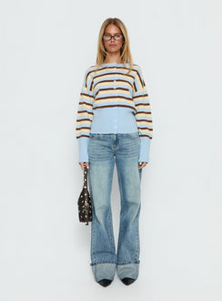 front view of model wearing Princess Polly Rhitta Button Down Cardigan Multi Stripe Jumpers 