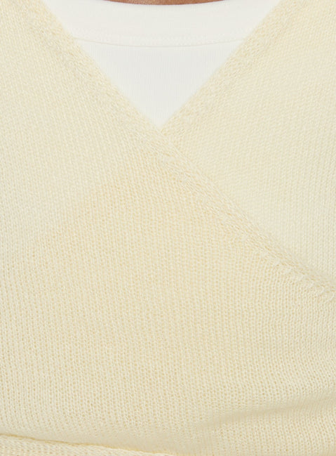 product Princess Polly Tonee Sheer Wrap Knit Cardigan Butter Cream cropped 