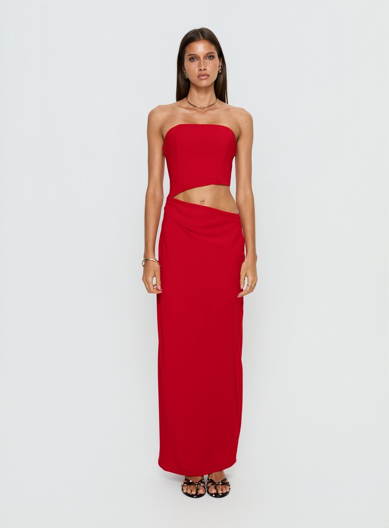 Jasira Strapless Drape Maxi Dress Bold Red