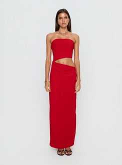 Jasira Strapless Drape Maxi Dress Bold Red