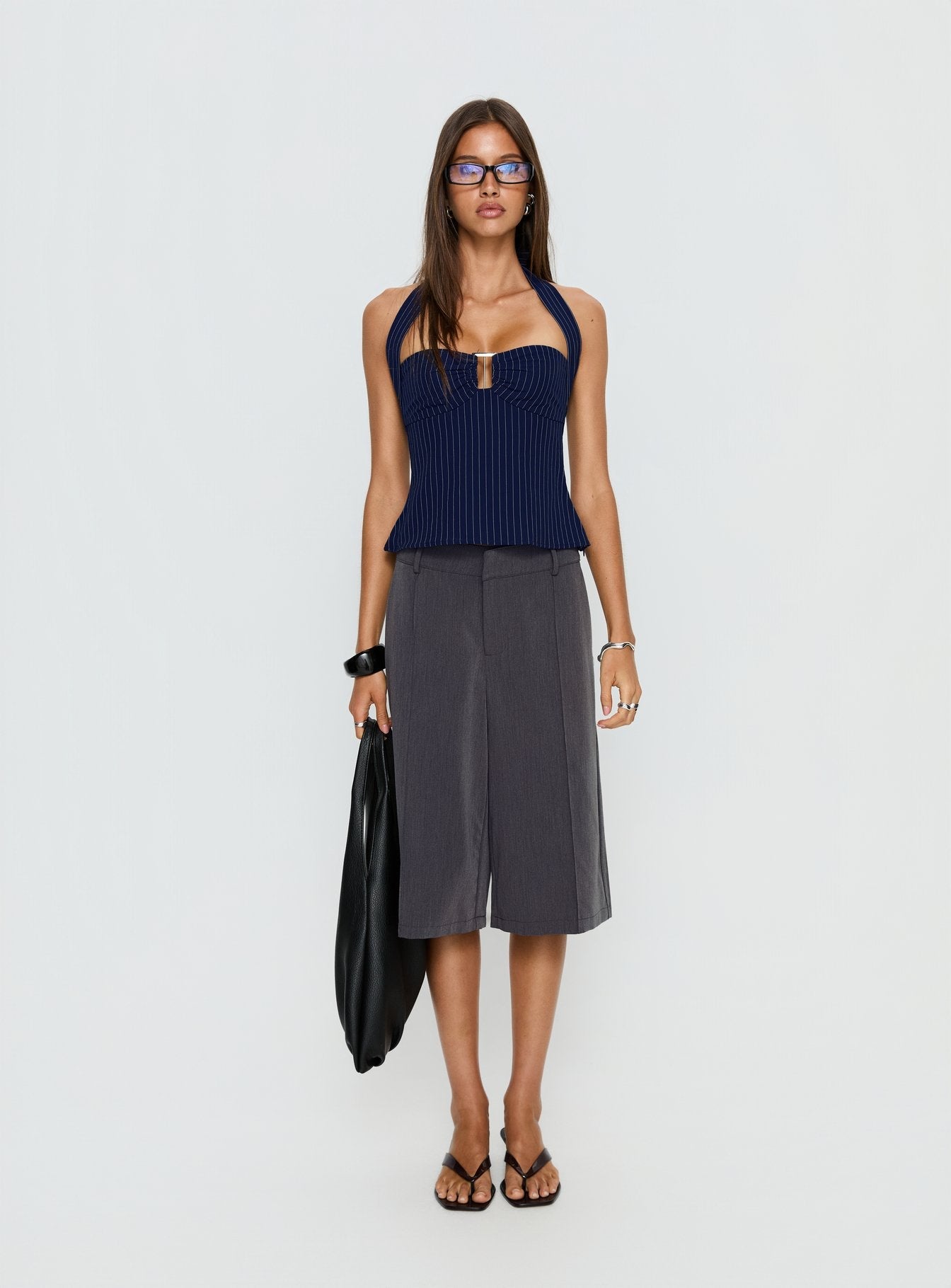Isabetta Halter Top Navy Pinstripe