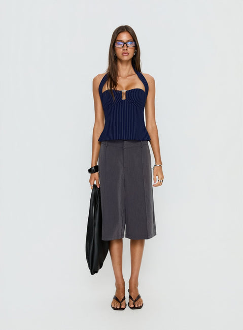 Isabetta Halter Top Navy Pinstripe